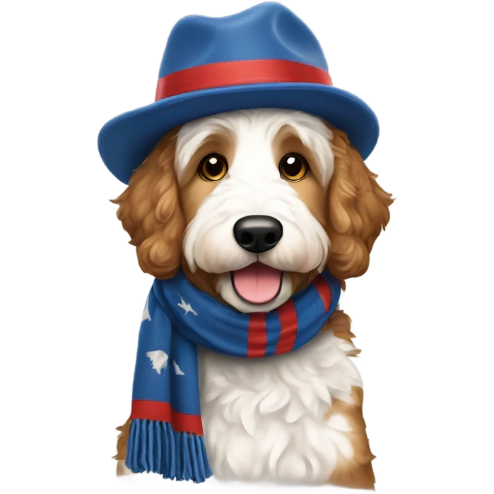 Bernedoodle with knoxville smokies hat and scarf emoji