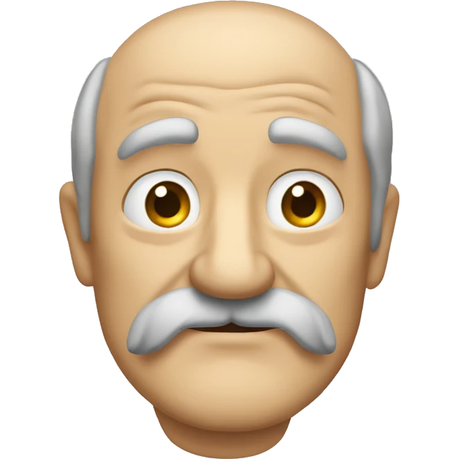 Short pudgy old man over enthusiastic face bald forehead long wavy gray and brown hair moustache Shakespearean emoji