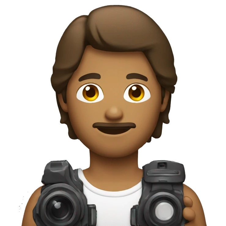 brown guy with mullet holding a camera emoji