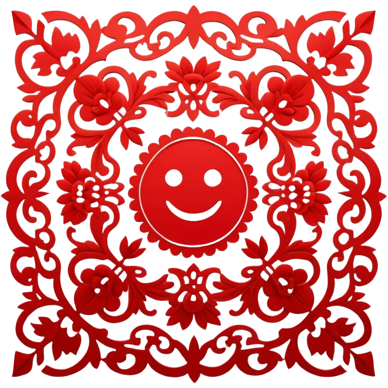 Chinese paper cutting art, red decorative pattern, traditional craft, emoji style emoji