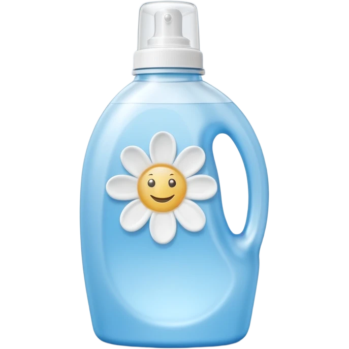 small light blue fabric softener bottle, curved, semi-transparent, rounded flip-top cap, subtle flower or droplet symbol, no text, 3D-rendered, minimal, realistic, soft shadows, natural light, no faces, no fabric, transparent background, emoji scale emoji