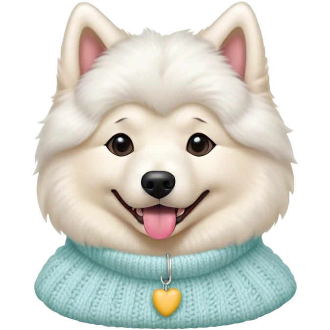 cute 
Samoyed tongue hanging out sitting 
 in a cute pastel sweater emoji