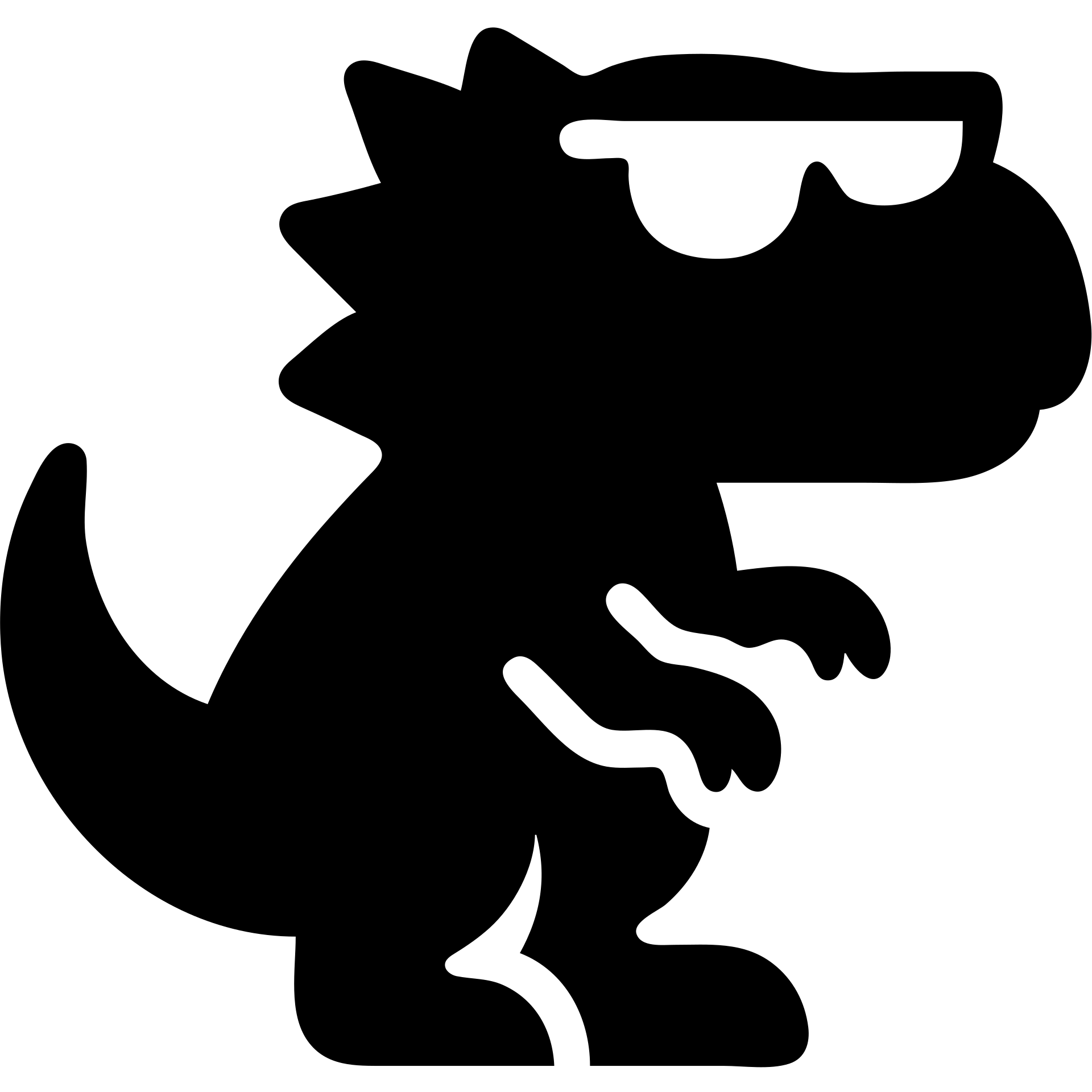 solid black icon of a dinosaur with sunglasses emoji