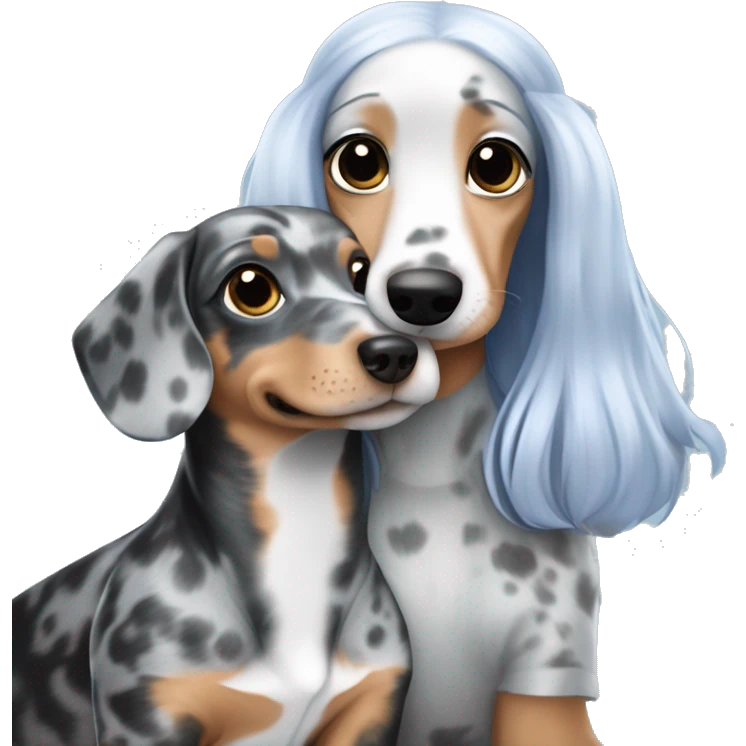 dapple blue merle dachshund with one eye blue blonde girl hugging emoji