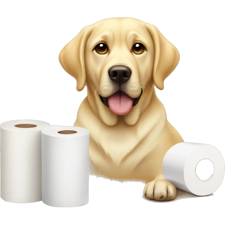 Yellow lab with a roll of toilet paper emoji