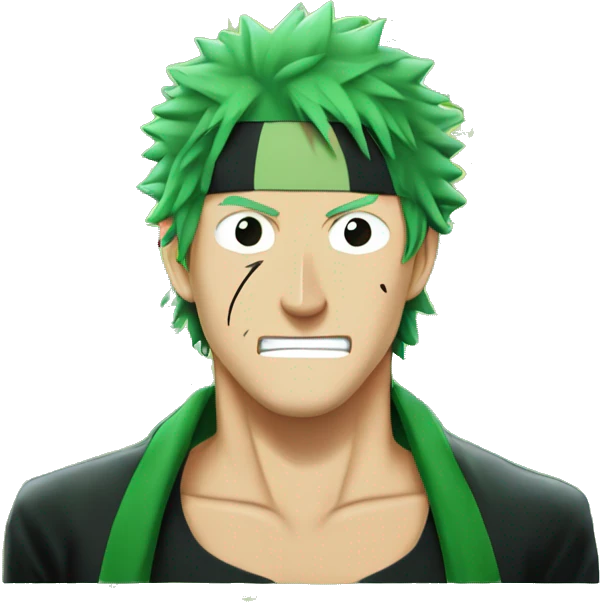 Zoro one piece avec 3 sabre et des cheveux vert plus son oeuil  emoji