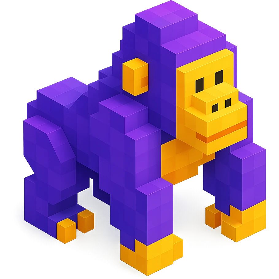 isometric view of a gorilla in voxel style emoji