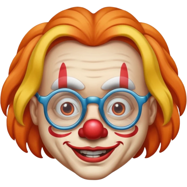 Funny clown wearing spectacles and having long hair like girls in face farming layers emoji