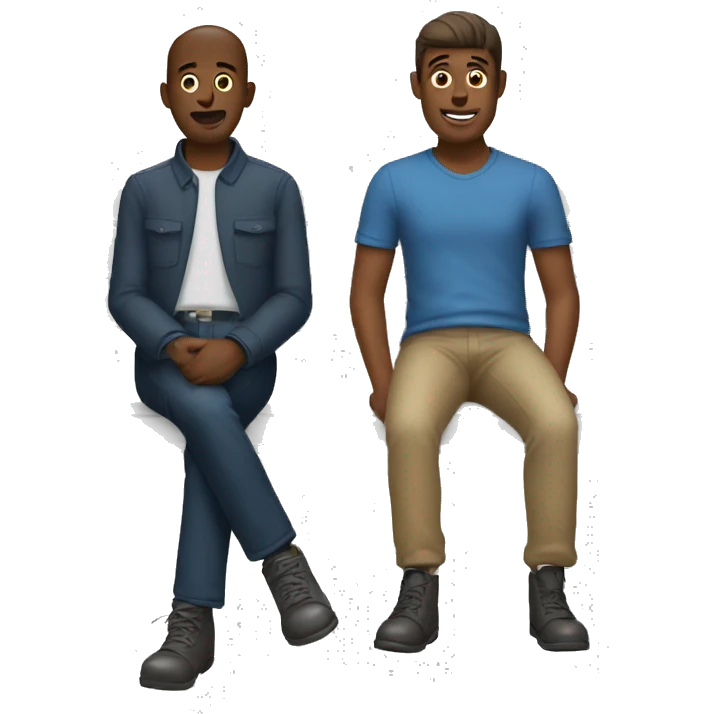 Two guys sitting in a bench talking  emoji