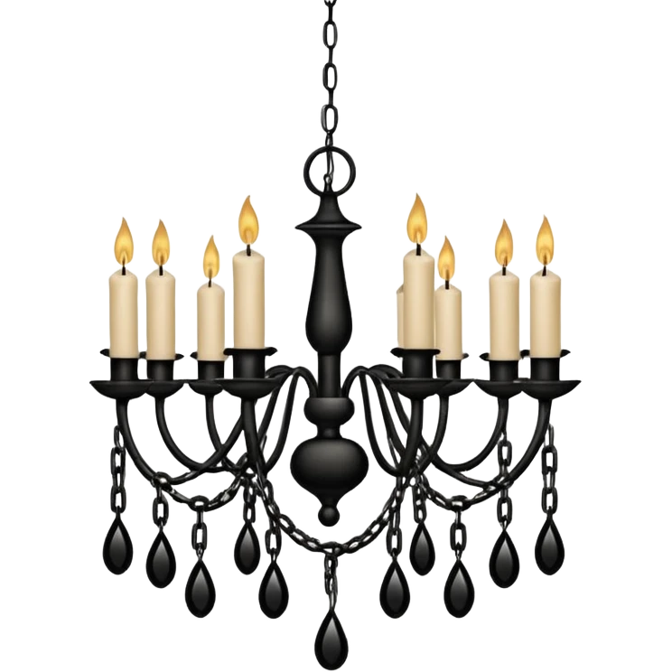 Simple minimalistic hanging wide short chained black Ceiling chandelier with beige-white candles emoji