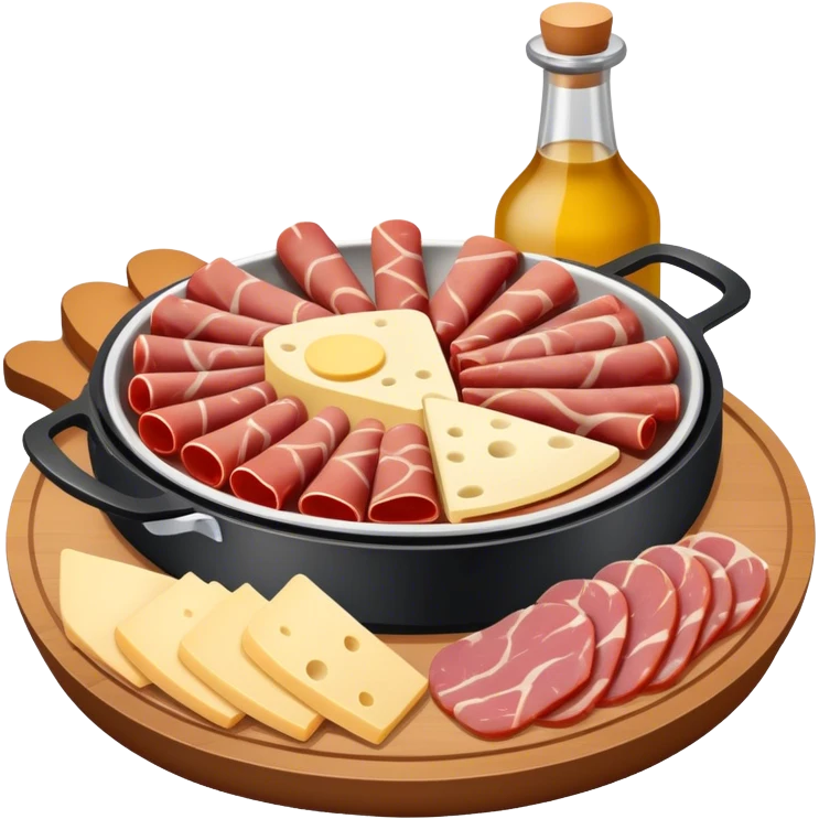 Assiette de charcuterie avec dans un poêlon du fromage a raclette  emoji