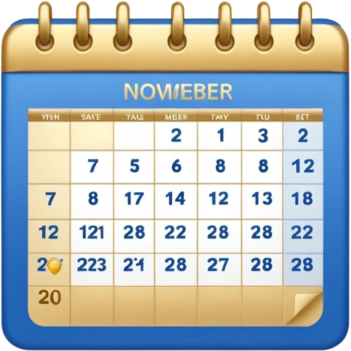 no generate an ios style background free calender, blue and gold and white with the date 22 november highlited emoji
