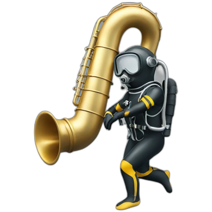 confused diver with a diving suit receiving a tuba emoji