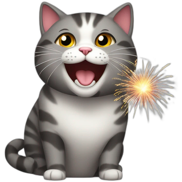 a happy cat with firework emoji