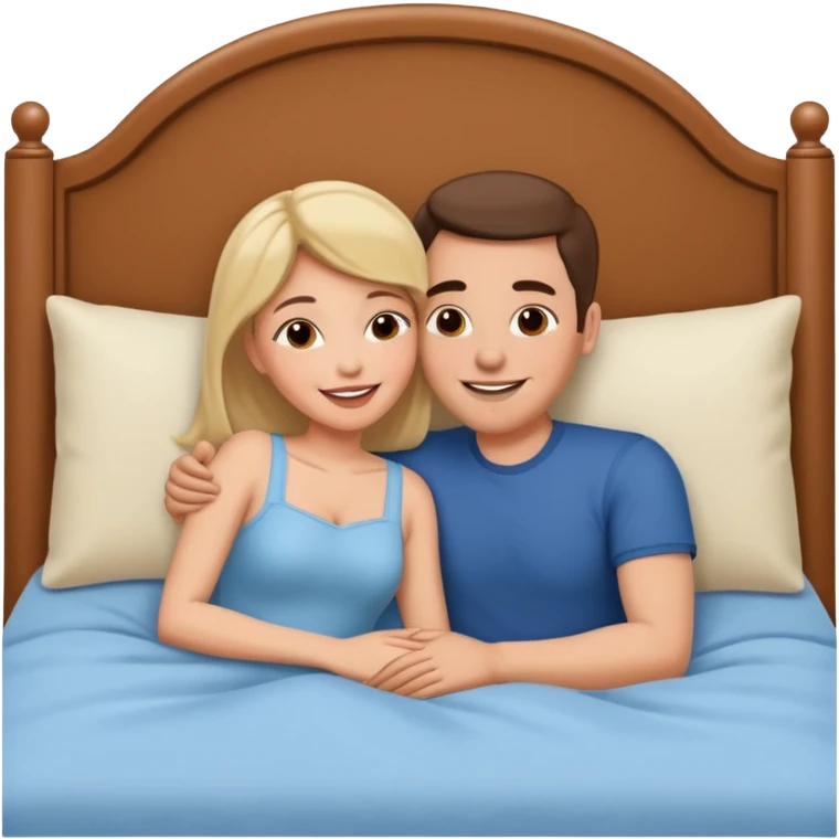 Wife kissing husband and laying both on bed emoji