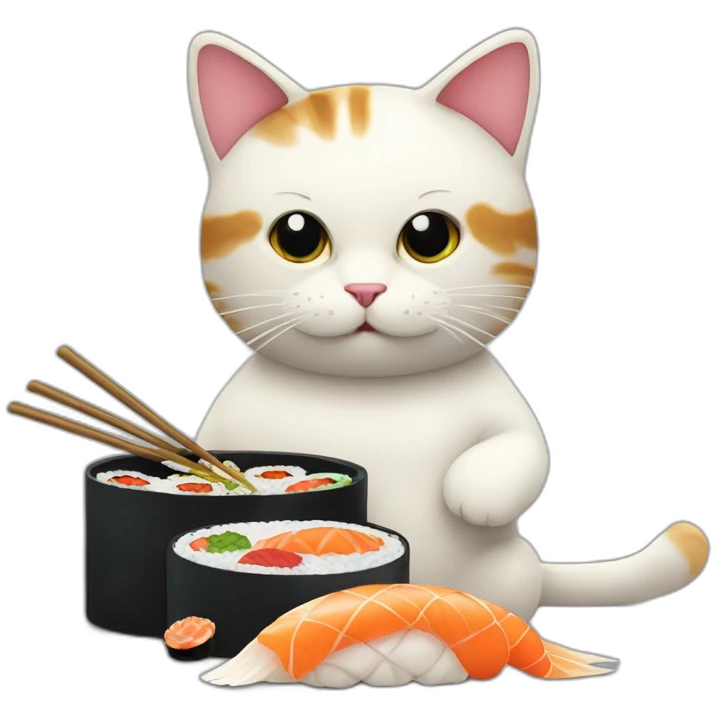 Un chat qui mange des sushi jouant au poker emoji