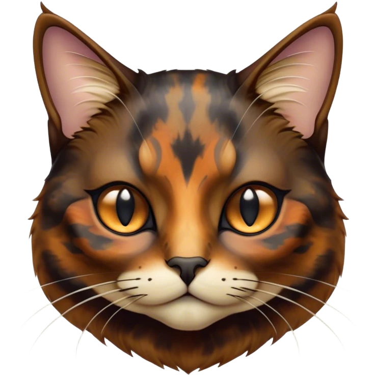 Cinematic Noble Tortoiseshell Cat Portrait Emoji, Poised and dignified, showcasing a luxurious, mottled fur of rich browns and blacks, with elegantly arched whiskers and a determined yet gentle expression, simplified yet meticulously detailed, glowing with a subtle, regal radiance, high shine, embodying quiet nobility and refined charm, soft glowing outline, capturing the essence of a sophisticated tortoiseshell cat exuding quiet authority! emoji