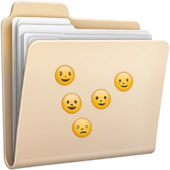 A minimalist open folder with tiny, faded emoji sketches peeking out, suggesting a space ready to be filled. The icons are light and subtle, maintaining a clean and modern look. Flat UI illustration, digital art, empty state design, neutral background. emoji