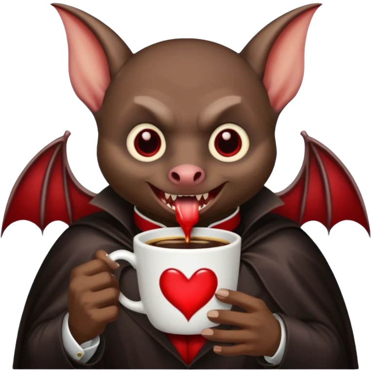 a vampire bat drinking coffee emoji