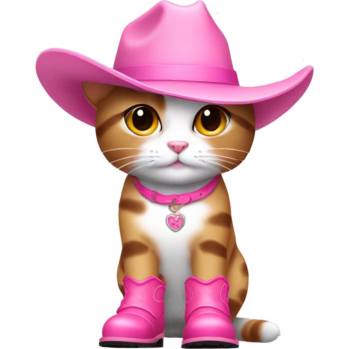 Girly Cat wearing a pink cowgirl hat and pink cowgirl boots emoji