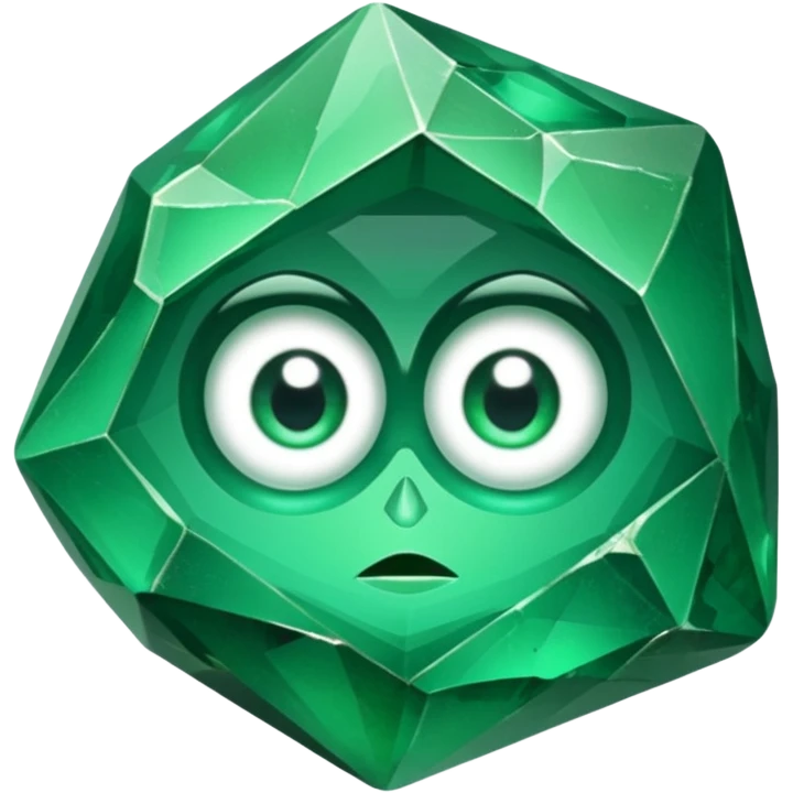 very sharp green gem mineral , multiple irregular chunks, very shiny with two eyes emoji