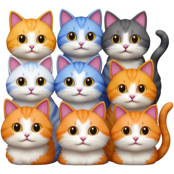 6 cats with different coloured coats emoji