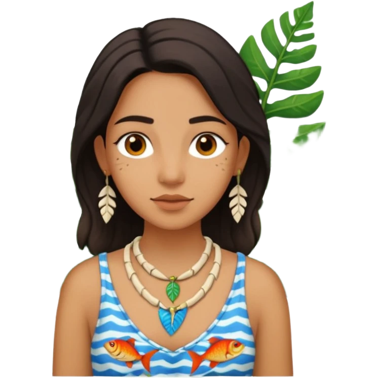 ancient girl wearing fish bone necklaces and leaf shirt emoji
