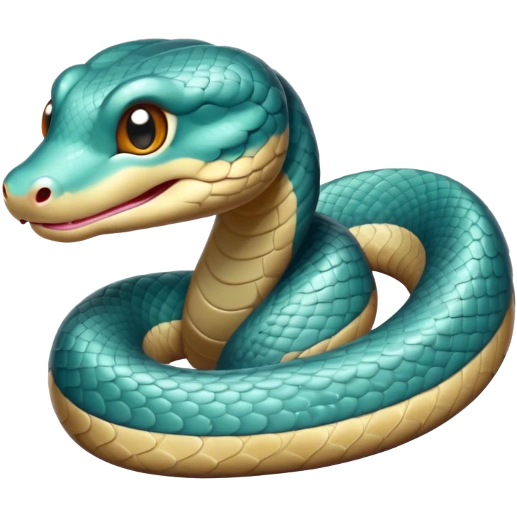 Cinematic Cute Chinese Water Snake Portrait Emoji, Head tilted playfully and inquisitively, with a compact, lithe form and a smooth, shimmering coat in subtle aquatic hues, round, sparkling eyes filled with curious fluidity, Simplified yet irresistibly adorable features, highly detailed, glowing with a warm, friendly glow, high shine, affectionate and agile, stylized with a touch of aquatic whimsy, soft glowing outline, capturing the essence of a mischievous yet loving water snake that feels like it could slither out of the screen into your arms! emoji