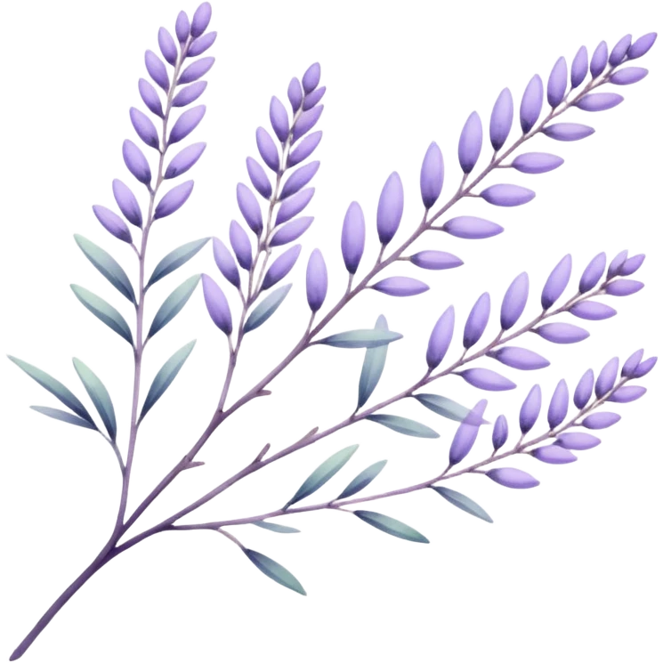 The art style is clean line art with delicate watercolor textures, pastel colors, and a dominant palette of lavender, soft lilac, and muted purple. Let the branch be more elongated and have short branches on it. emoji