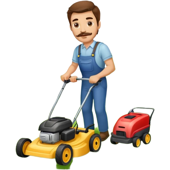 Man with brown hair and brown mustache mowing emoji