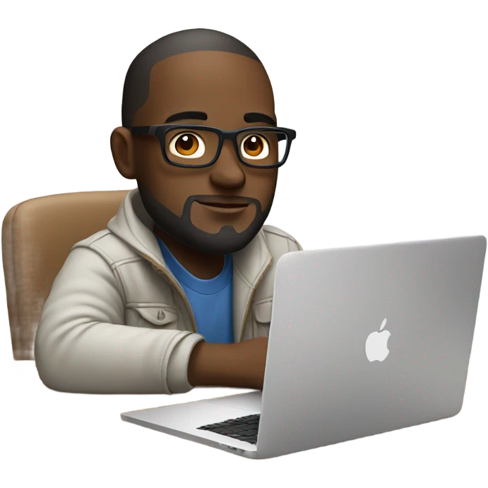 white-skinned male product designer sitting with macbook emoji