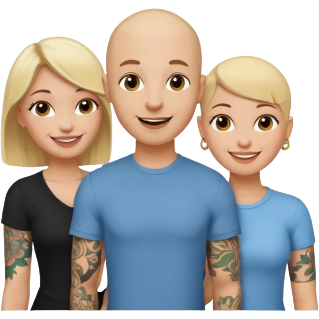 throuple blonde female brunette female with tatted bald male emoji