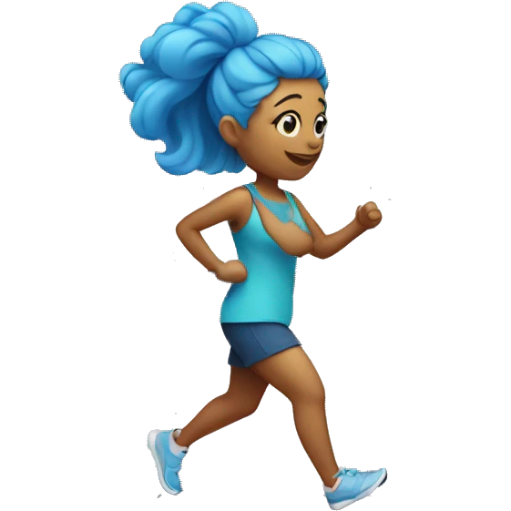 Girl with blue hair walking on treadmill emoji