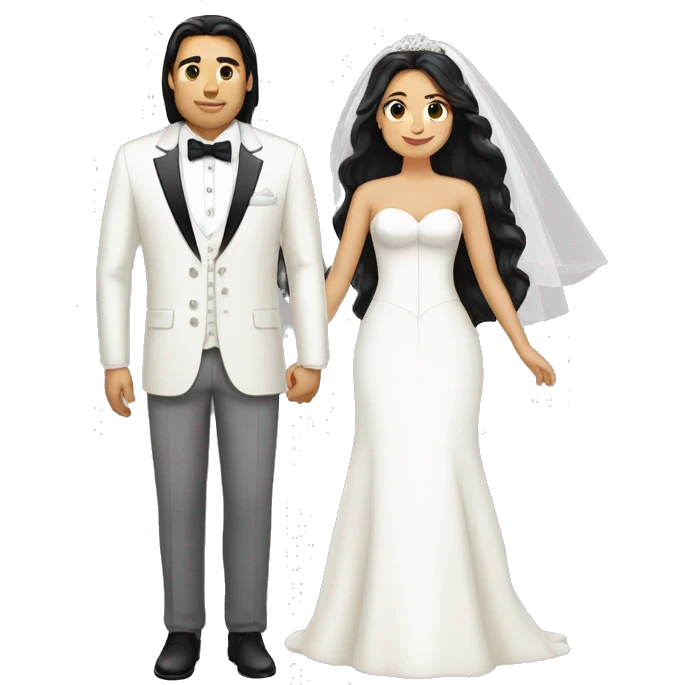Chubby bride with long hair and tan groom with white suit and black hair emoji