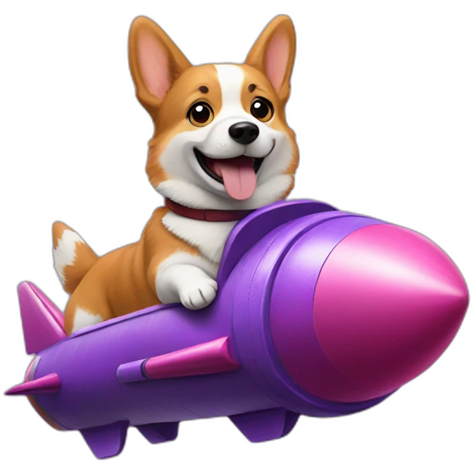 corgi riding purple rocket emoji