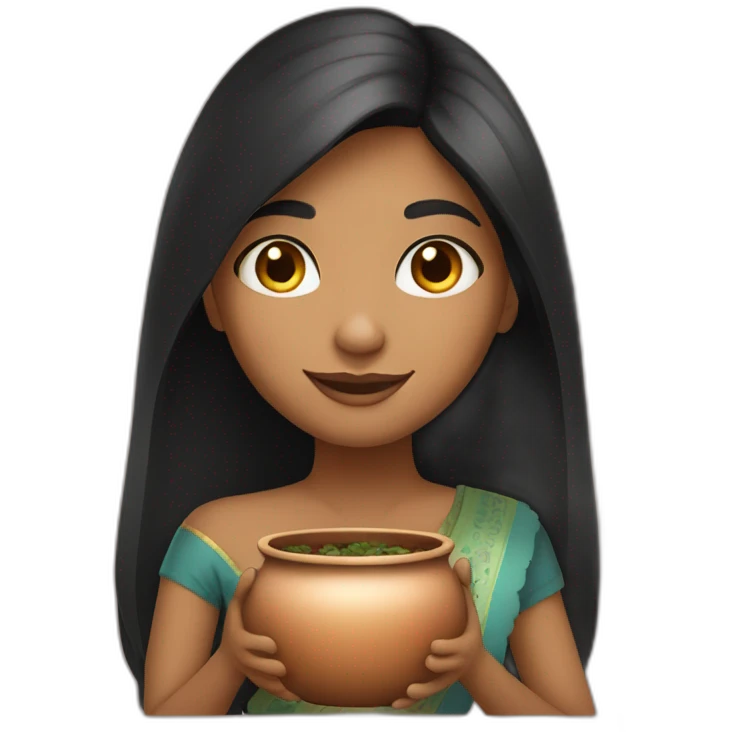 fair skin straight black hair indian girl fair skin holding a pot emoji