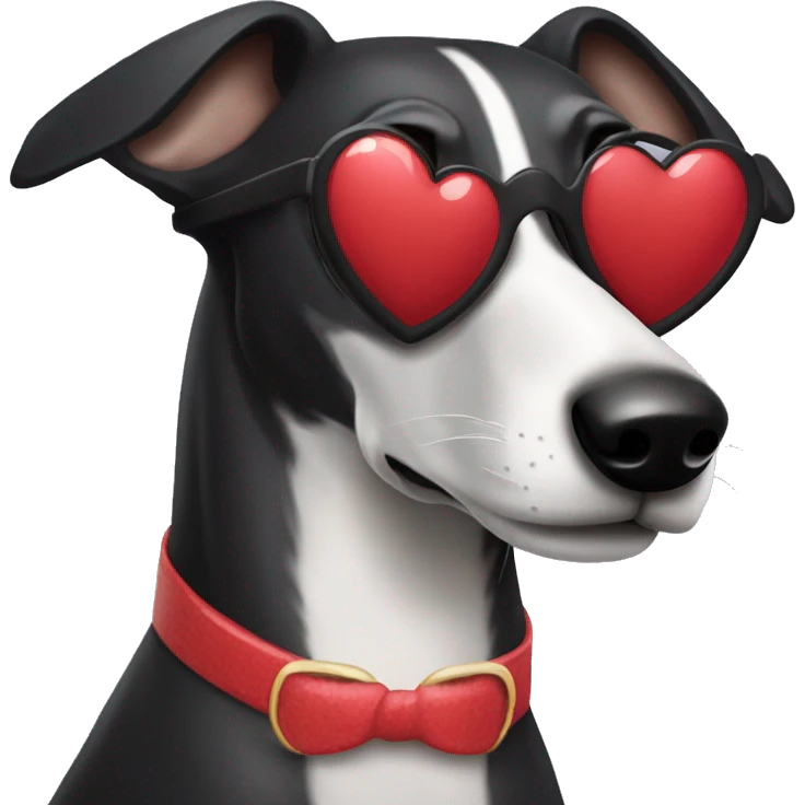 Black greyhound facing forward and wearing heart shaped sunglasses  emoji