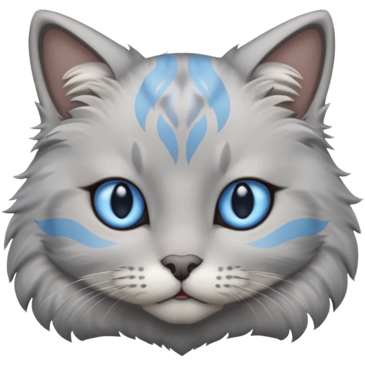 a gray cat with blue eyes on its FOREHEAD emoji