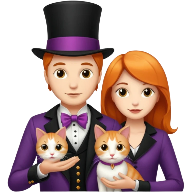 magician couple and their pet cat emoji