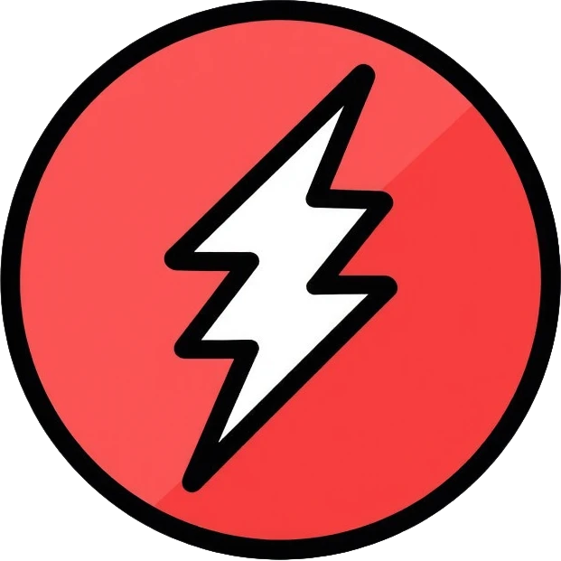 red circular button with lightning bolt logo emoji