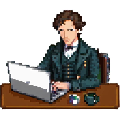 Sherlock Holmes (Benedict Cumberbatch) sits with the laptop emoji
