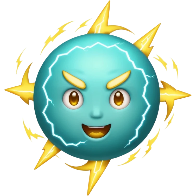 Uranus emoji in Apple-style, blue-green planet with rings, a big, excited, and playful face, and a prominent yellow lightning bolt in front, radiating chaotic and electric energy emoji