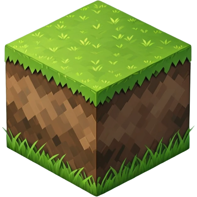 Minecraft grass block, square shape, brown and green, smooth, isometric emoji