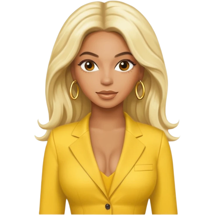 Beyonce with long platinum blonde hair, yellow outfit emoji