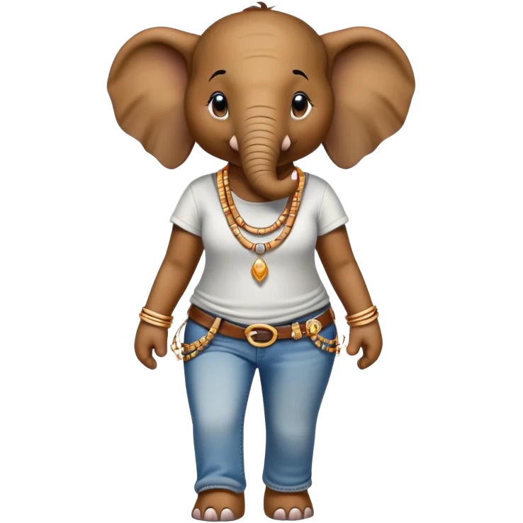 female anthropomorphised elephant in jeans and t-shirt, walking upright, wearing bangles and earrings emoji