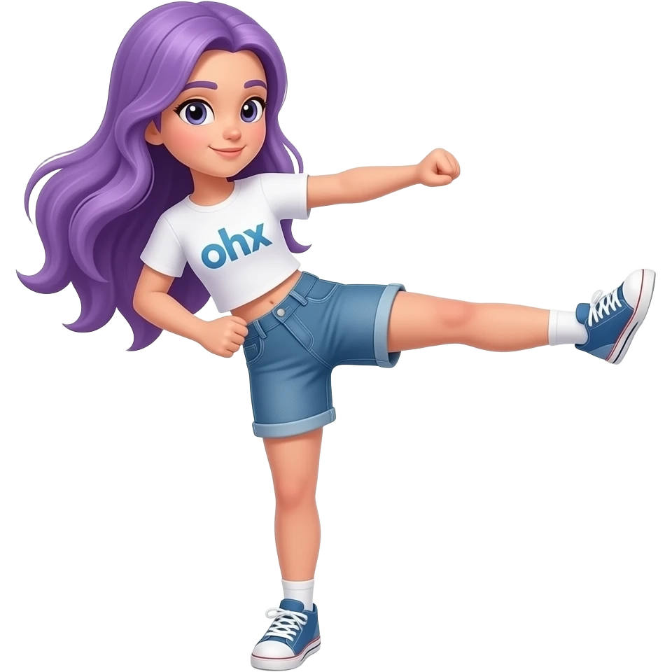 GIRL WITH LONG PURPLE HAIR IS KICKING emoji