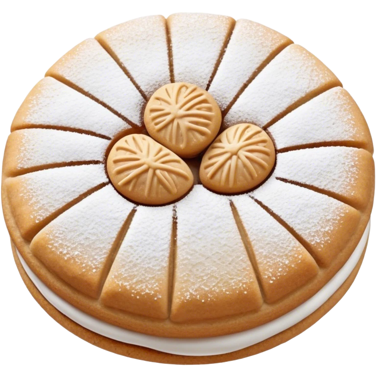 Ma'amoul Cinematic Realistic Ma'amoul Dessert Emoji, depicted as one or two delicate, date-filled cookies lightly dusted with powdered sugar, rendered with intricate textures and warm, inviting lighting. emoji