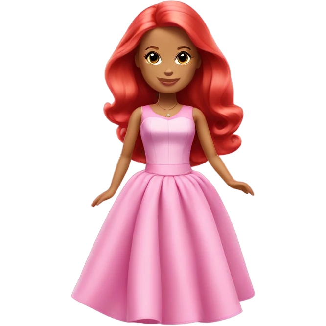 Barbie with red hair and a pink dress emoji
