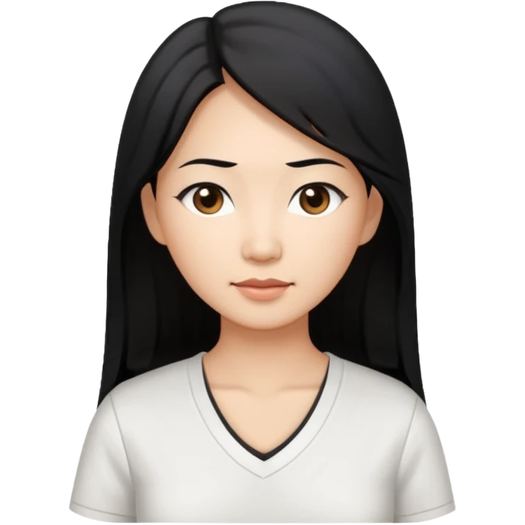 asian mom with long black hair and big brown eyes emoji in a white v neck shirt emoji