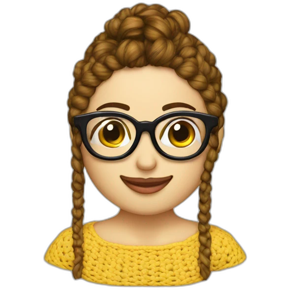 tejedora de crochet -  mamá con lentes cabello hasta el mentón con flequillo sonriente piel blanca emoji